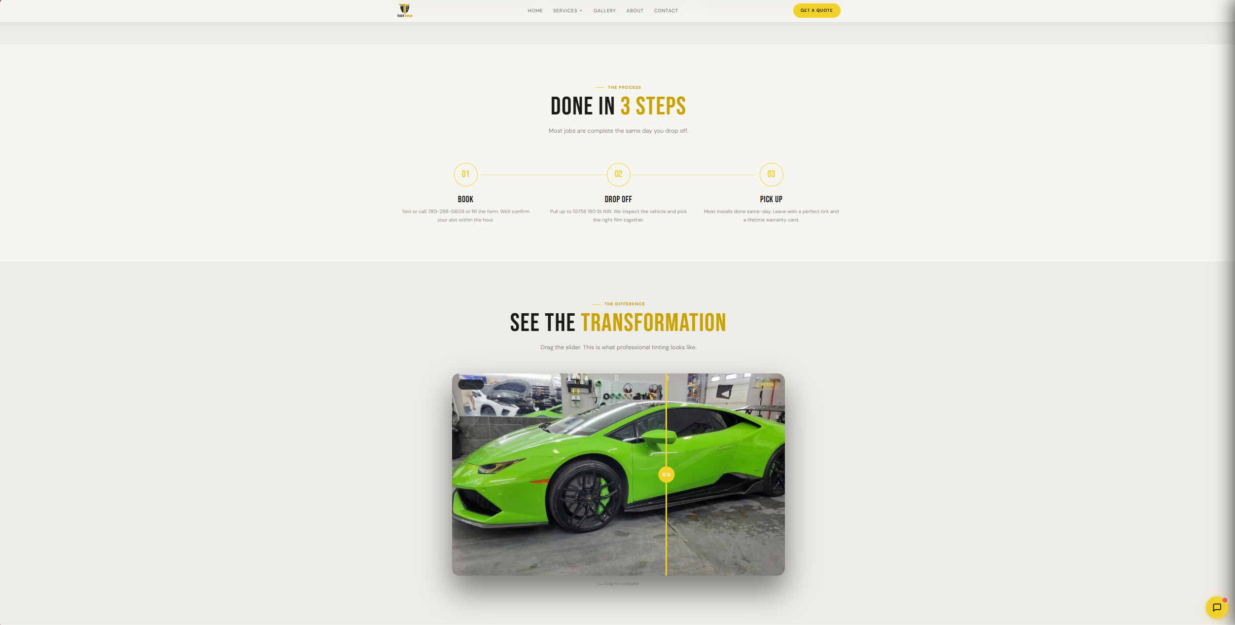 Mobile tint shop interior page design by Zion Commerce